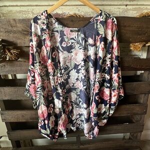 🟠JANICE Open-Front Cardigan in Navy/Floral Print-ONE SIZE